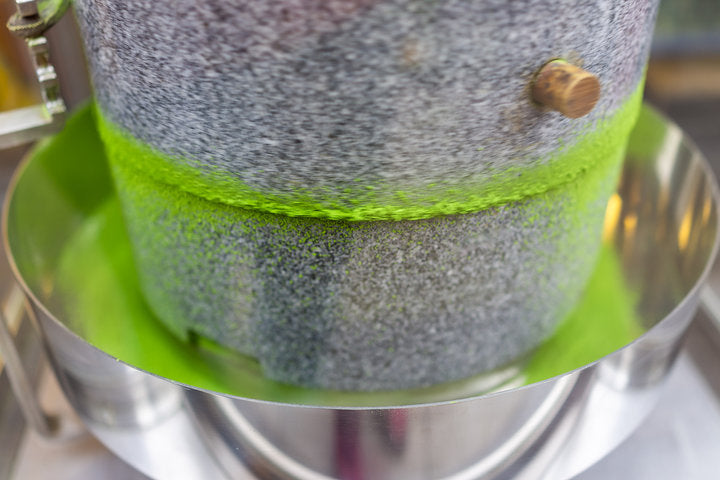 Traditional stone-milled matcha powder closeup