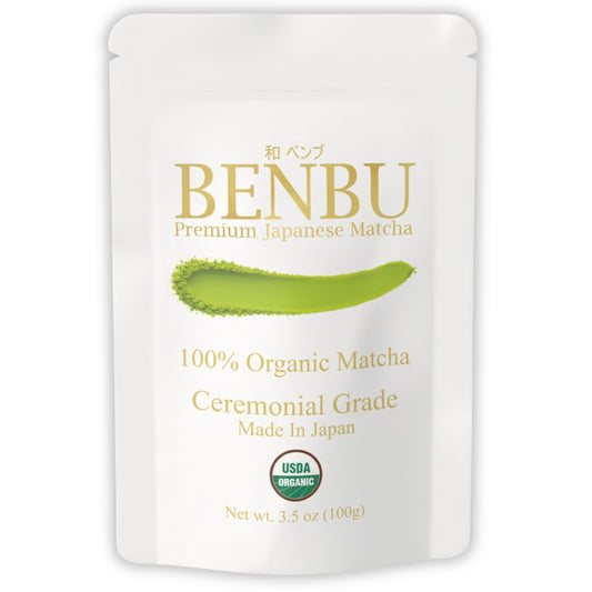 BENBU Organic Premium Japanese Matcha Powder 100 g Bag on white background
