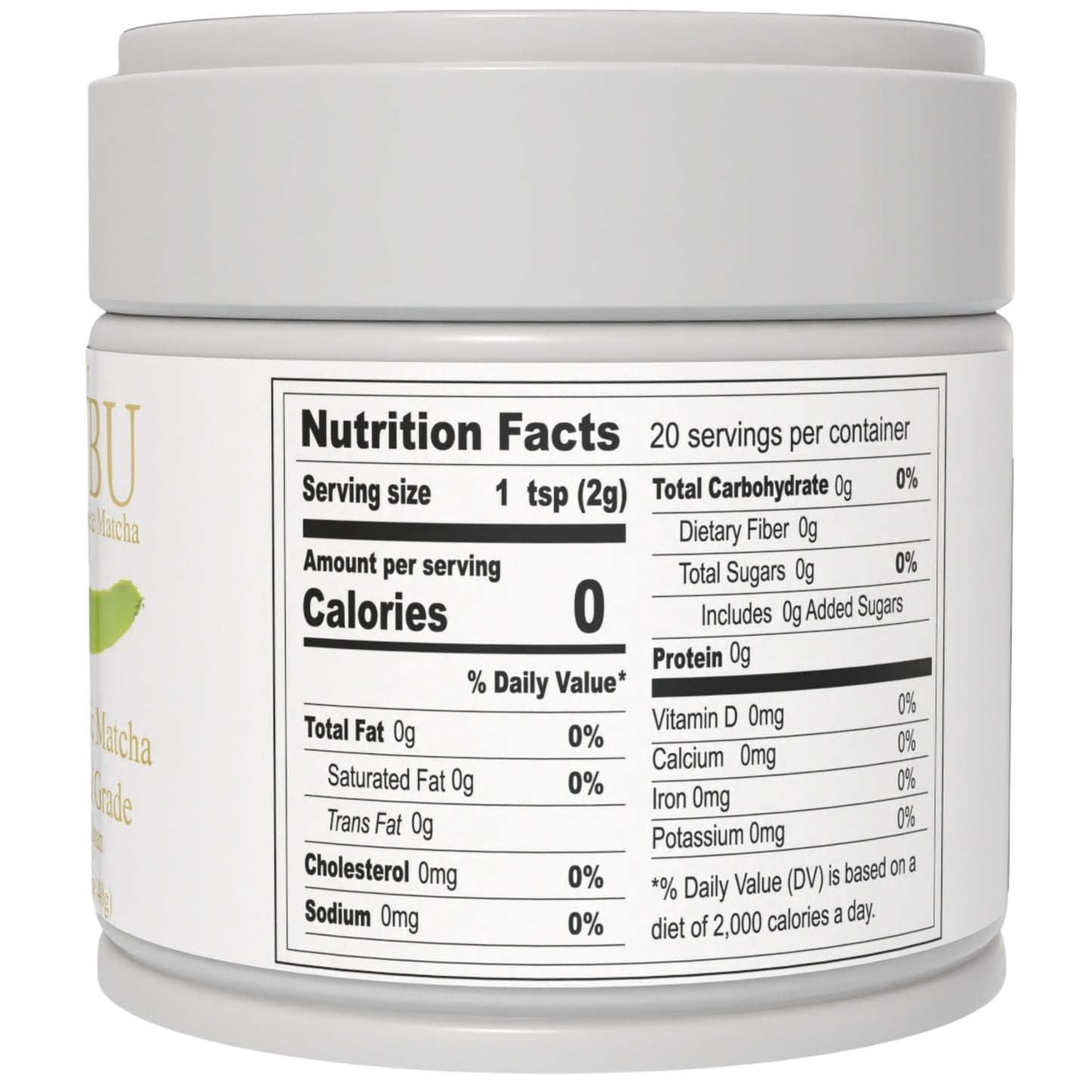 BENBU Organic Premium Japanese Matcha 40g Tin – Back Label with Nutrition Facts