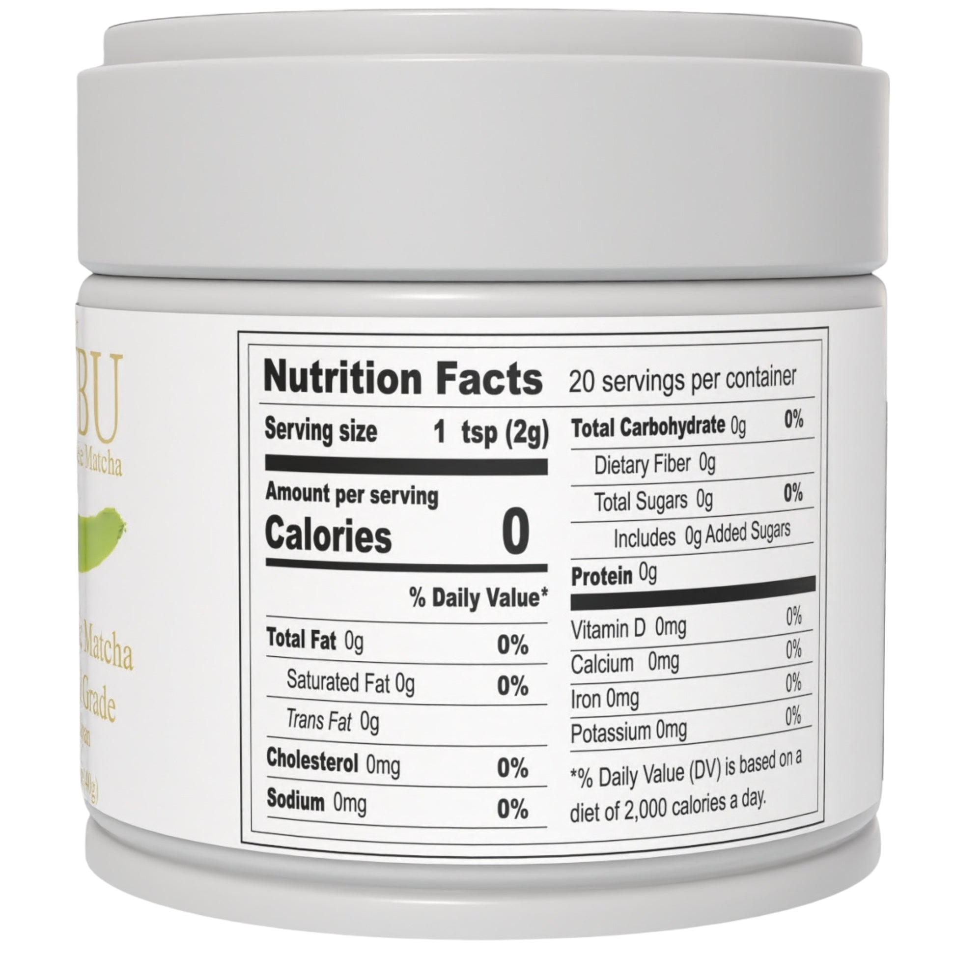 BENBU Organic Premium Japanese Matcha 40g Tin – Back Label with Nutrition Facts