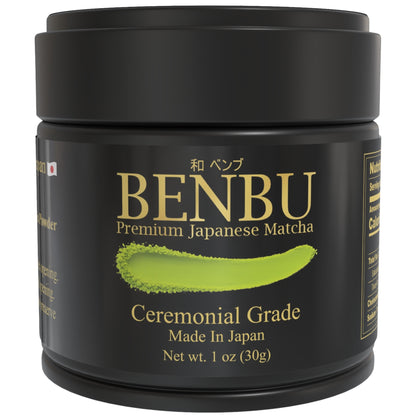 BENBU Premium Japanese Matcha Powder 30g tin on white background