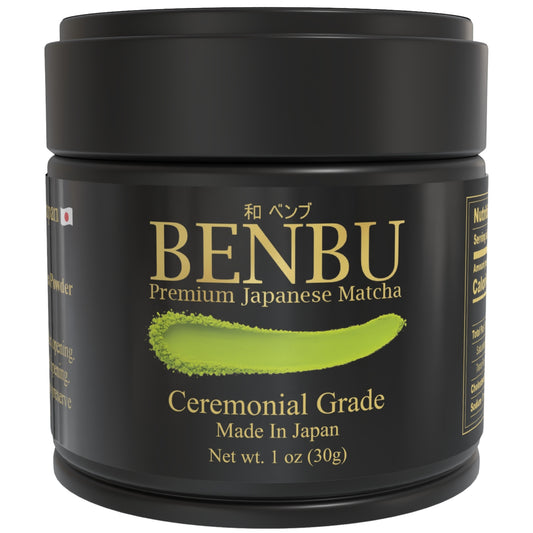 BENBU Premium Japanese Matcha Powder 30g tin on white background